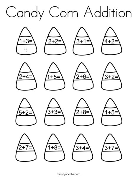 Candy corn addition coloring page