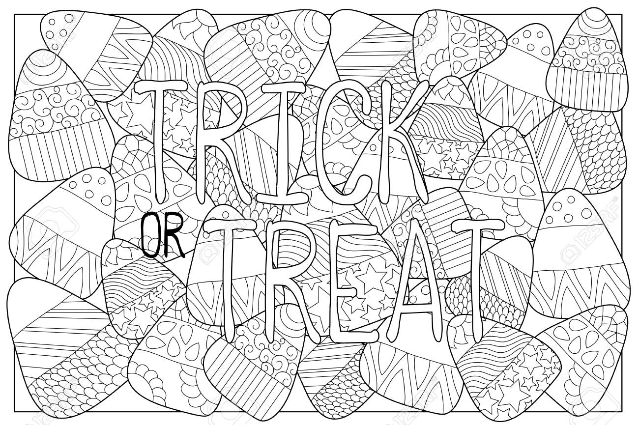 Candy corn sweets vector coloring page candy corn with ornament halloween coloring page candy corn background sweet kernel with patterns halloween coloring book for children trick or treat card royalty free svg