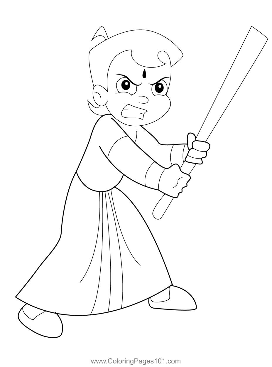 Chotta bheem with stick coloring page for kids