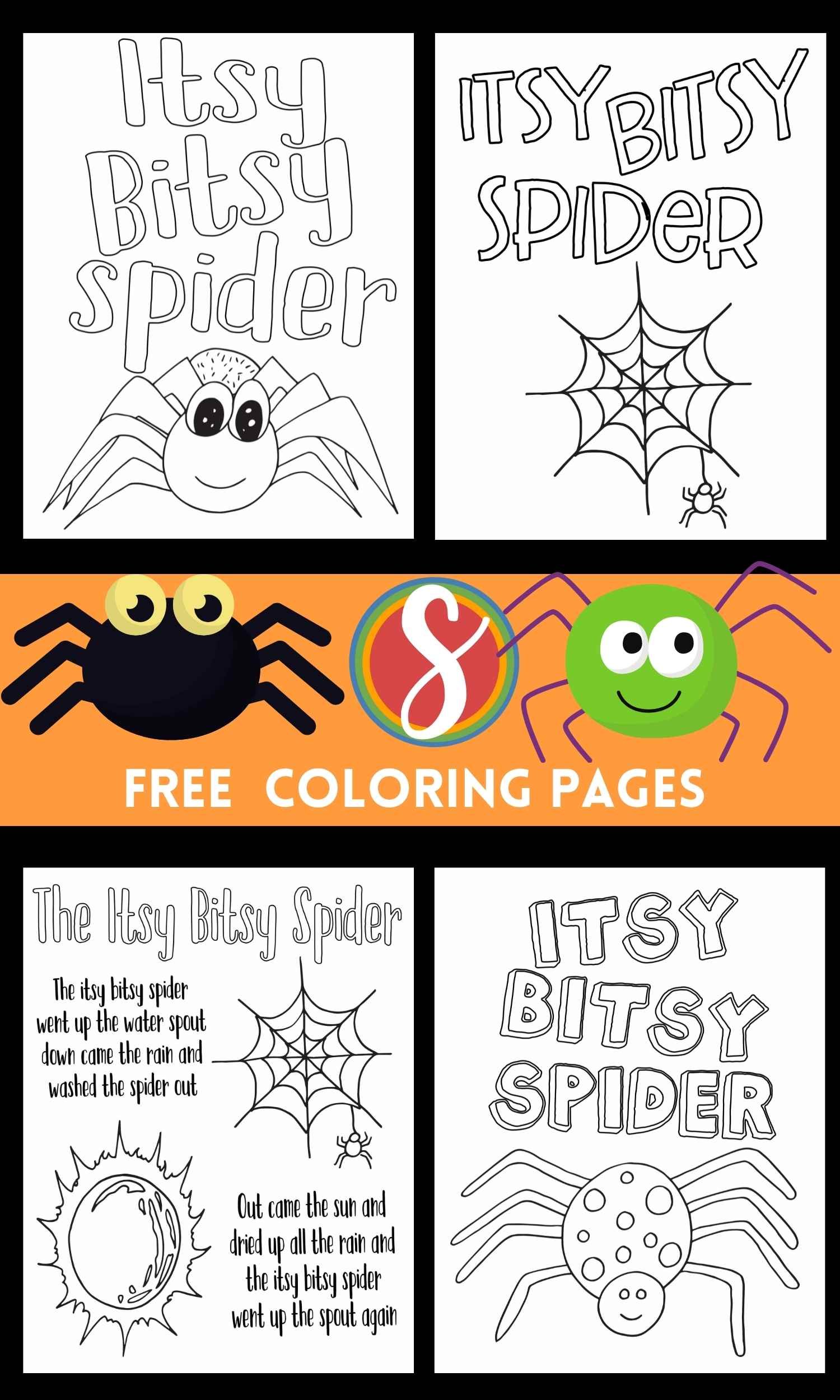 Free itsy bitsy spider coloring page â stevie doodles