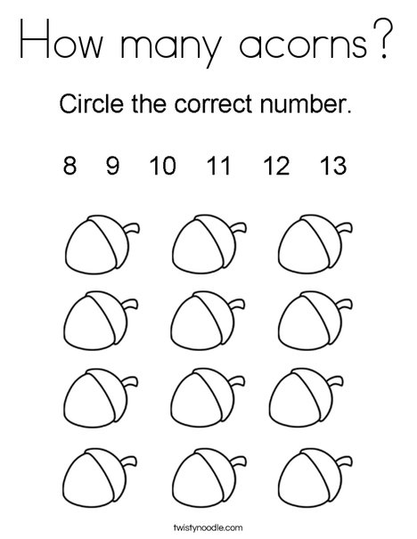 How many acorns coloring page