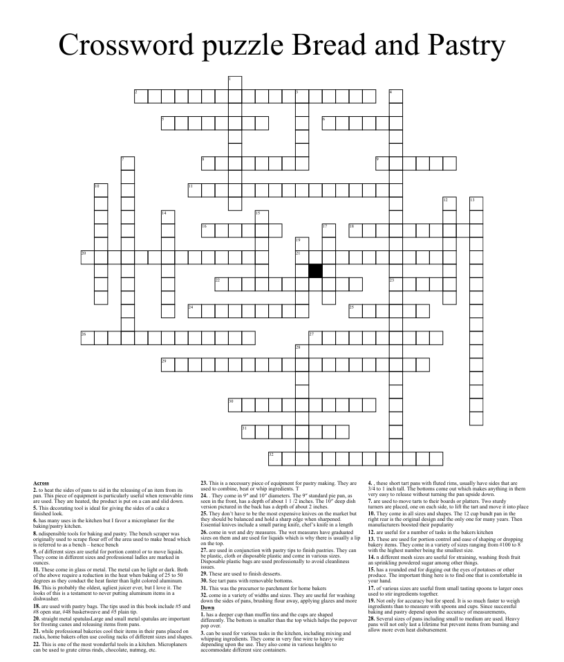 Crossword puzzle bread and pastry