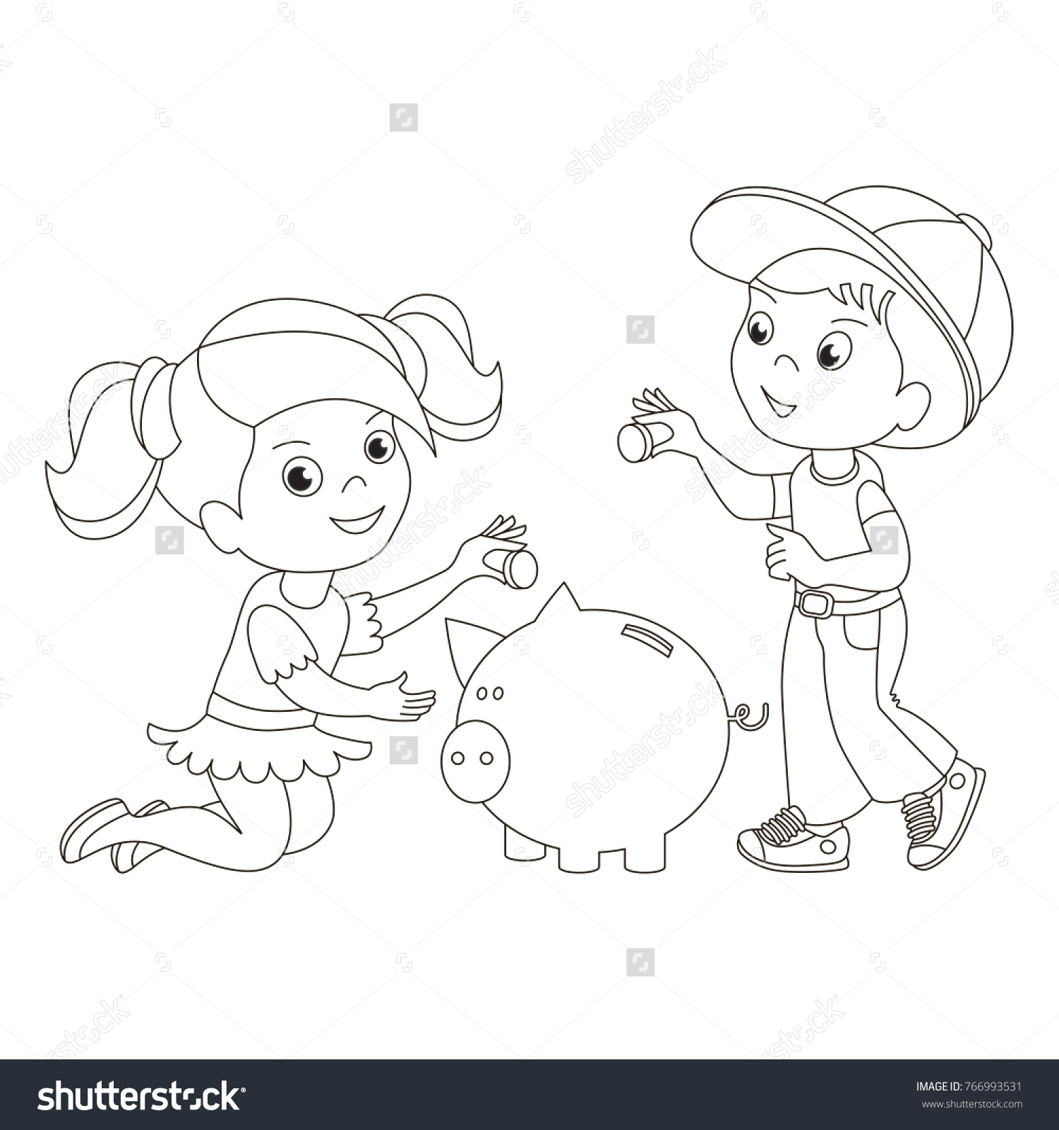 Girl boy playing piggy bank cartoon stock vector royalty free