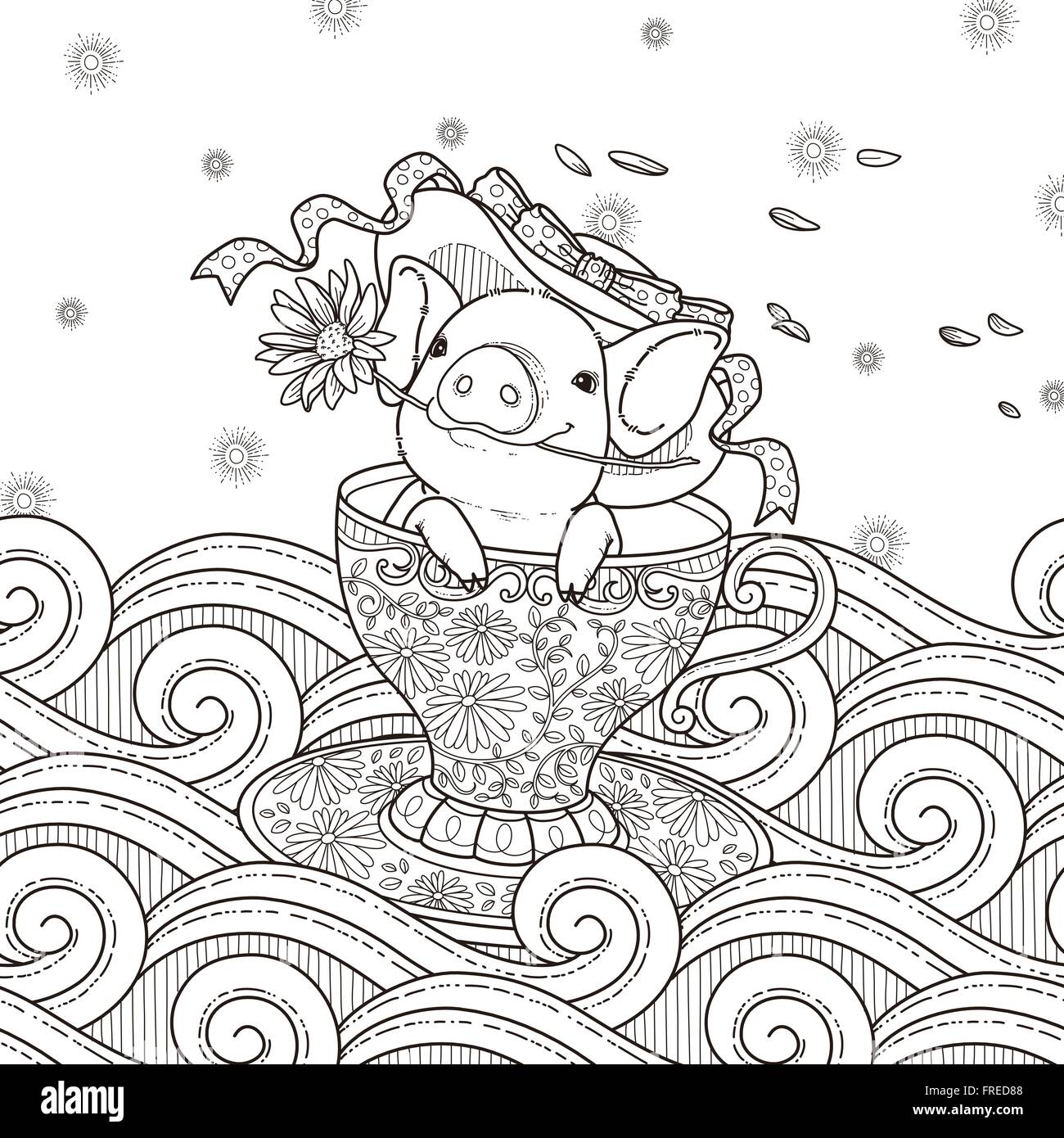 Adorable piggy coloring page in exquisite style stock vector image art
