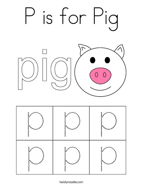 P is for pig coloring page