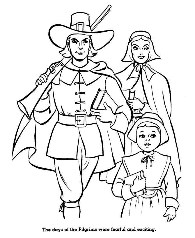 Pilgrim thanksgiving coloring page sheets