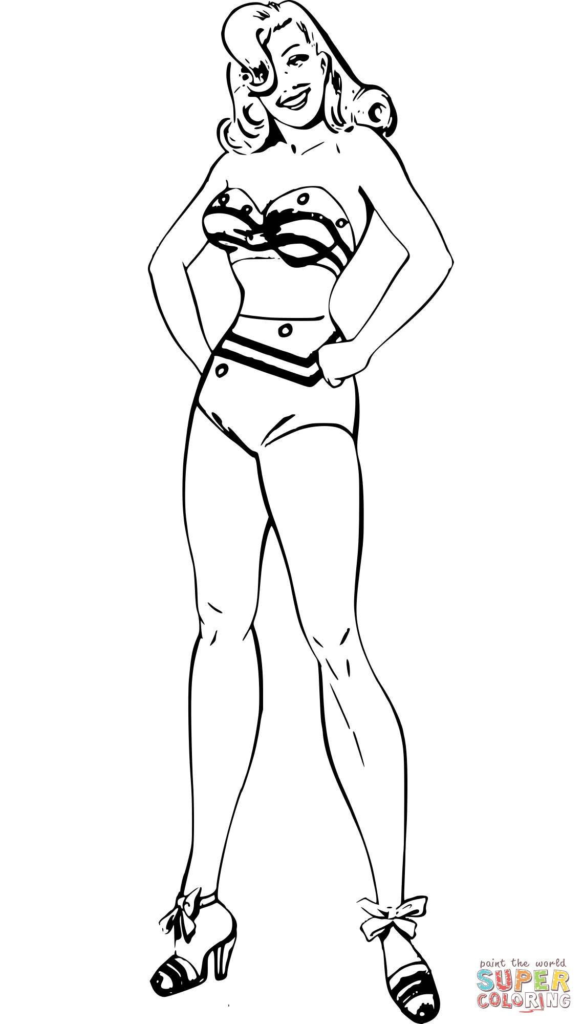 Vintage heroic swimsuit pose coloring page free printable coloring pages
