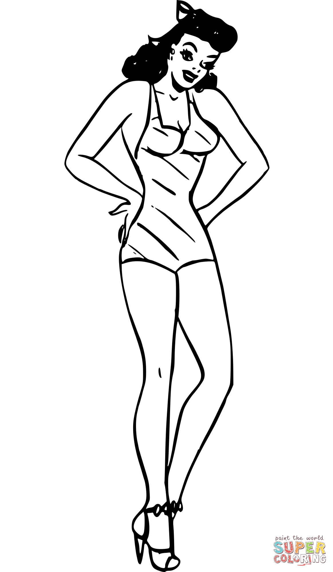 Vintage striped swimsuit coloring page free printable coloring pages