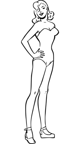 Vintage woman posing in swimsuit coloring page free printable coloring pages