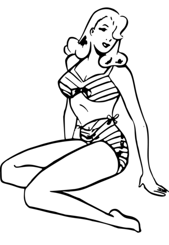 Vintage posing in bikini coloring page free printable coloring pages