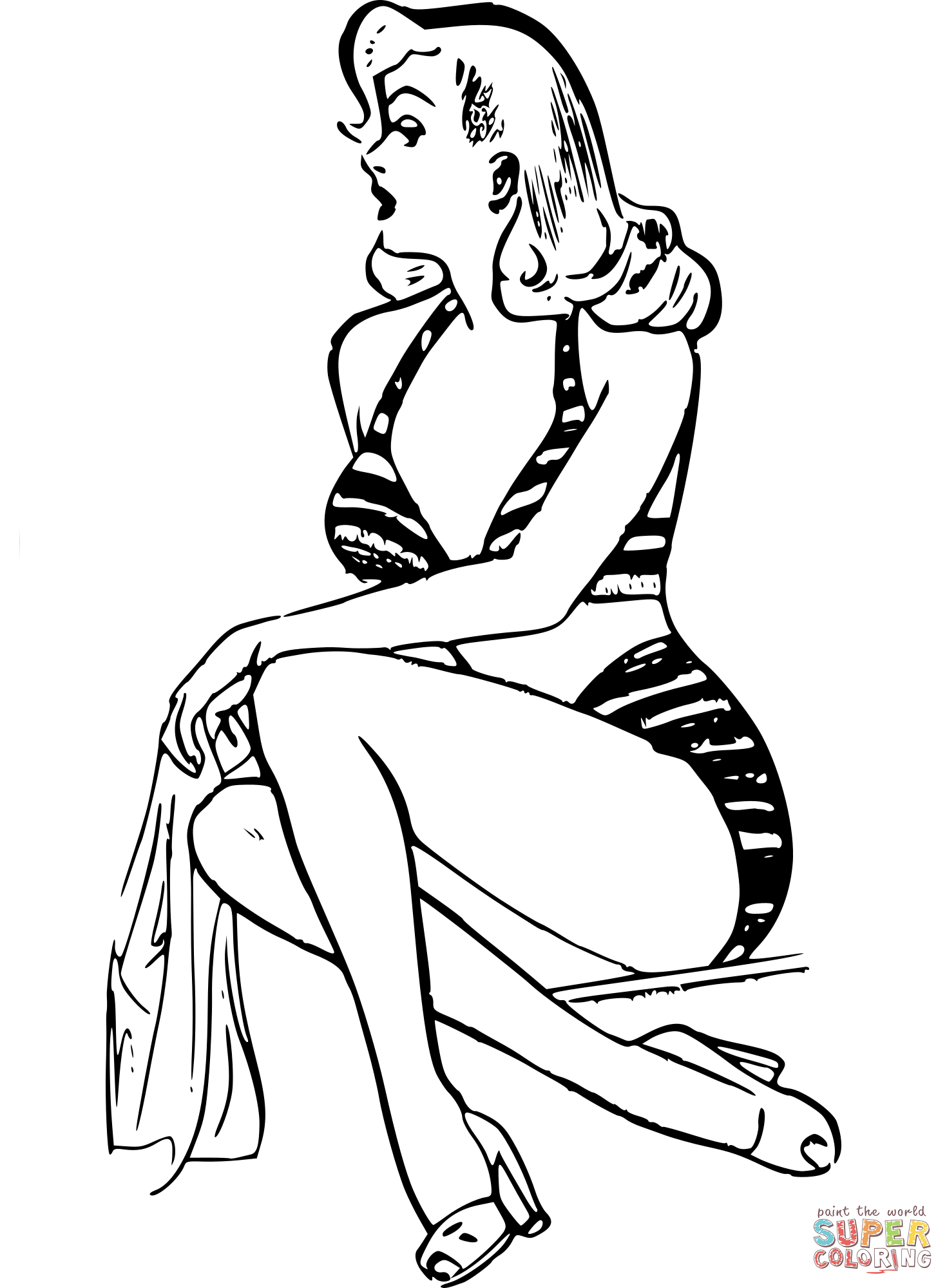 Vintage woman posing coloring page free printable coloring pages