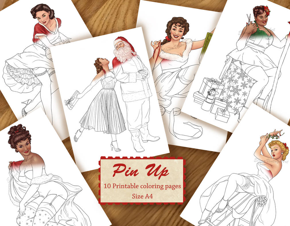 Pin up christmas coloring pagesadult coloring by chwee on