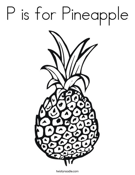 P is for pineapple coloring page