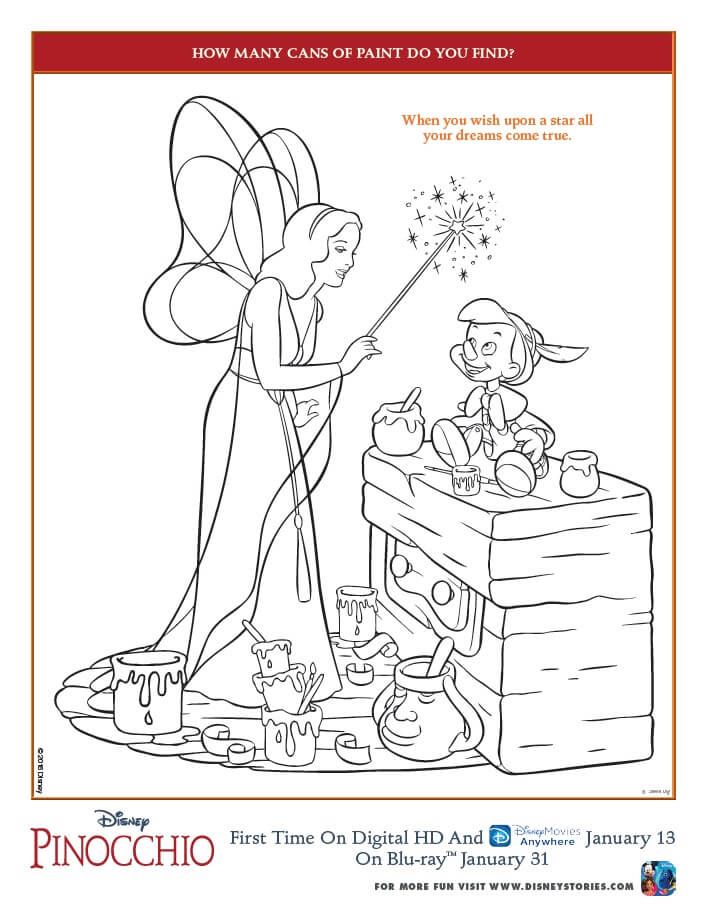 Pinocchio coloring pages and activity sheets