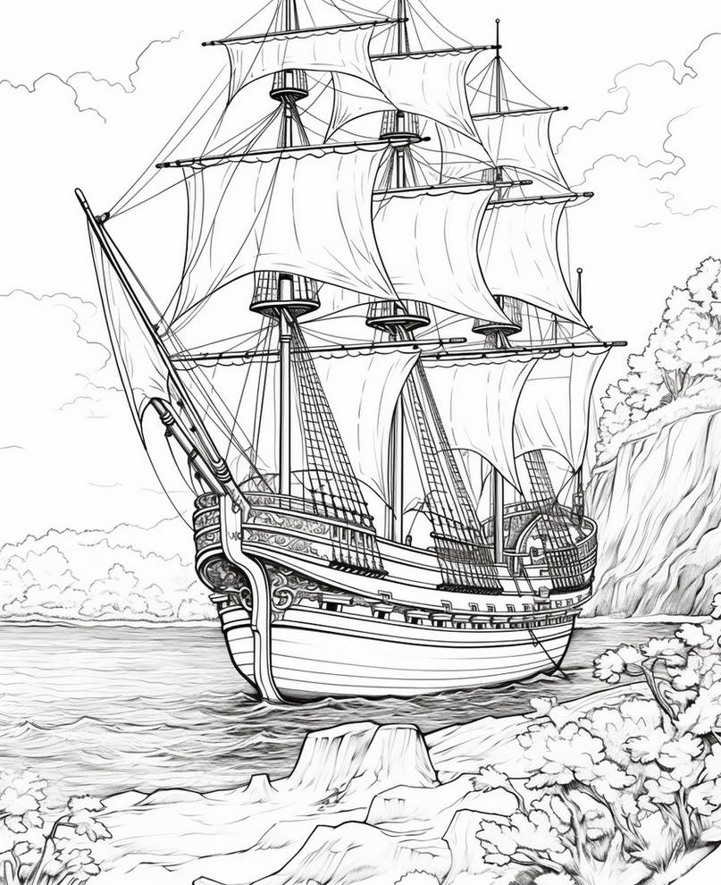 Pirate ships coloring pages in premium quality by coloringbooksart on