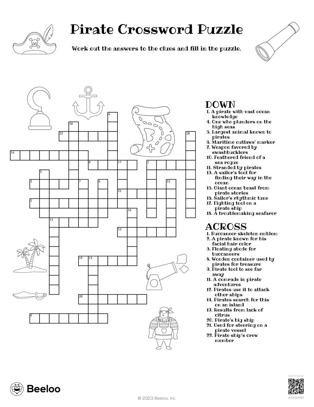 Pirate crossword puzzle â printable crafts and activities for kids