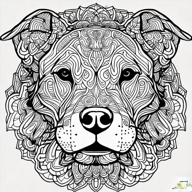 Coloring page for adults mandala dog pitbull whit