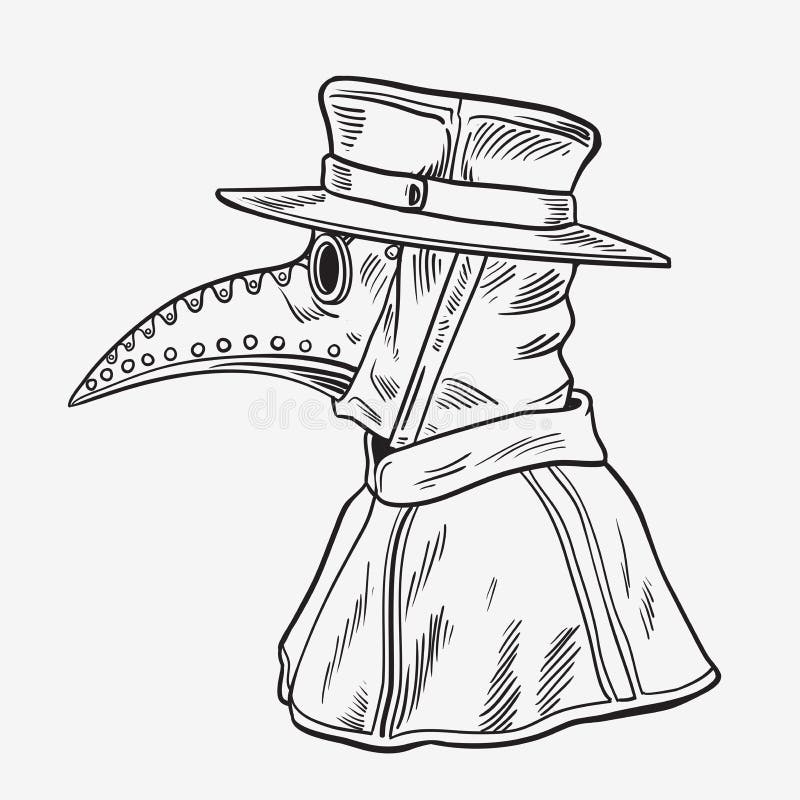 Plague doctor with bird mask and hat stock vector