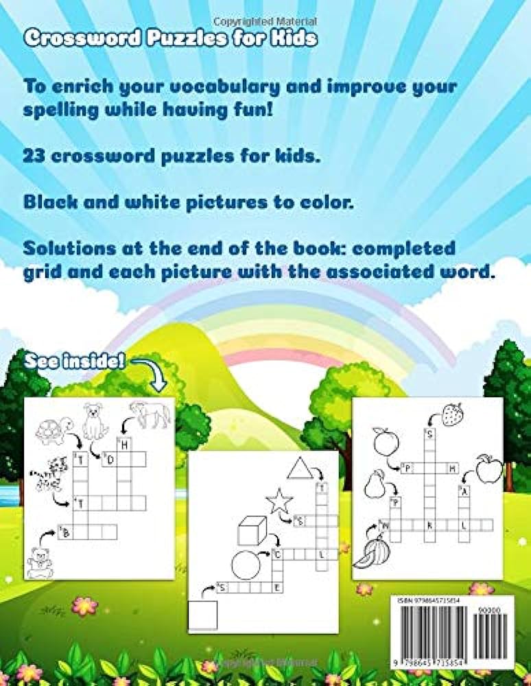 Crossword puzzles for kids easy picture crosswords for young children picture crossword puzzles and coloring pages picture puzzle book crossword puzzle books dover little activity books adams adam books