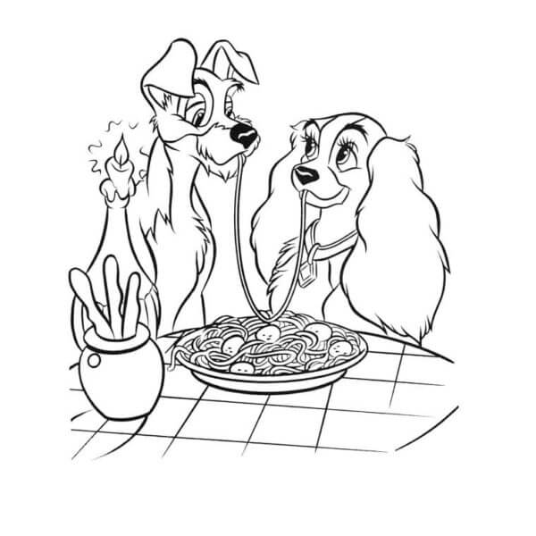 Love is eating together from the same plate coloring page