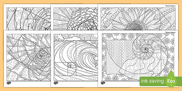 Fibonacci sequence colouring pages
