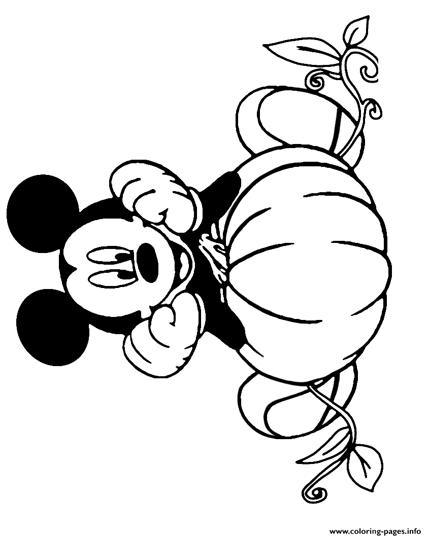 Mickey mouse and a pumpkin disney halloween coloring page printable