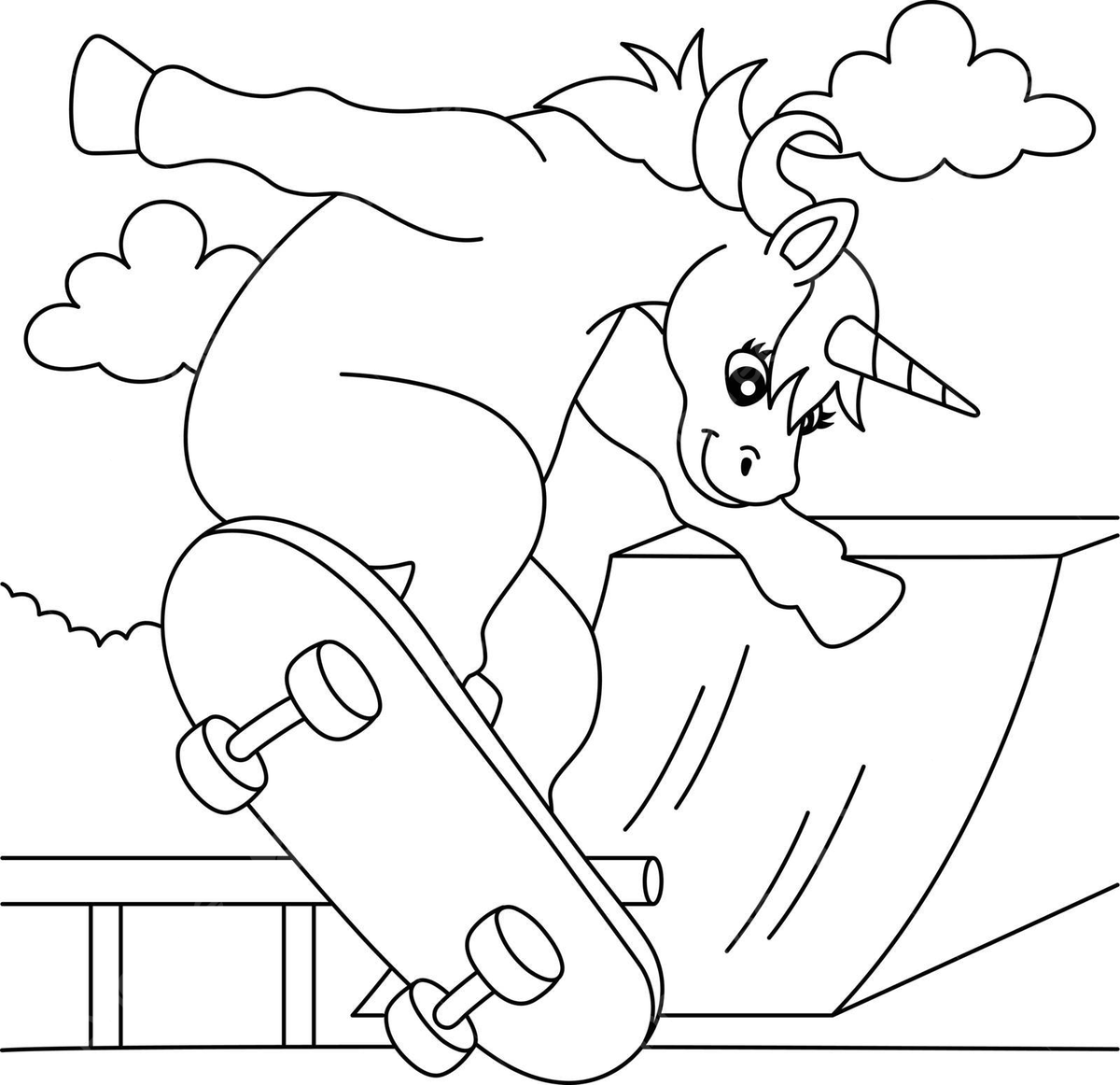 Unicorn skating on a skateboard coloring page horse unicorn horn vector horse unicorn horn png and vector with transparent background for free download