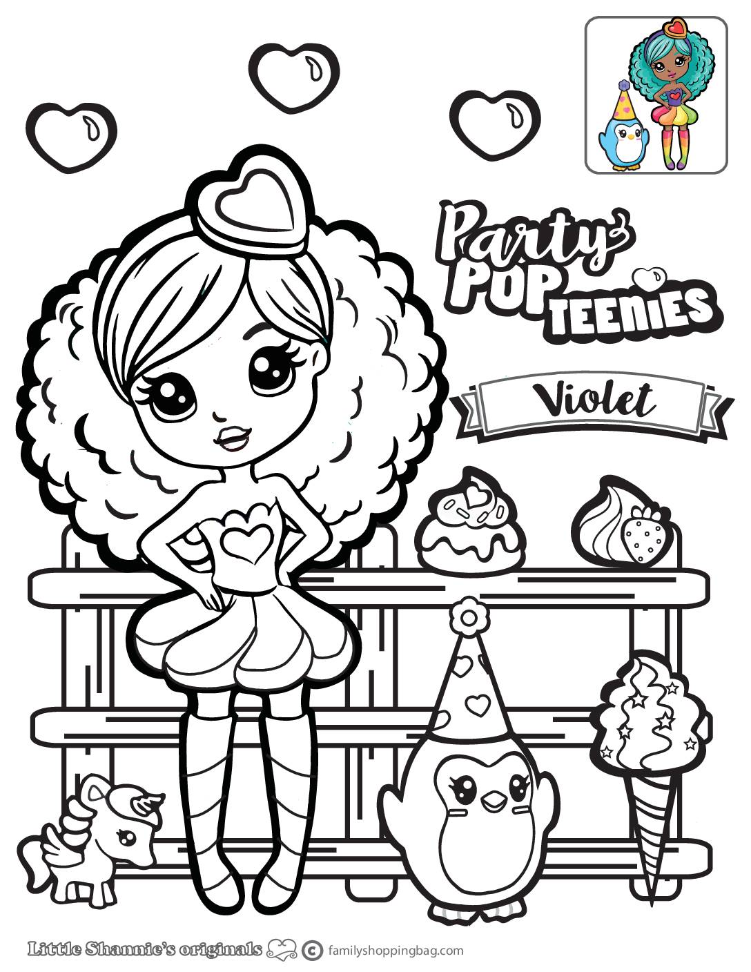 Violet coloring page party pop teenies
