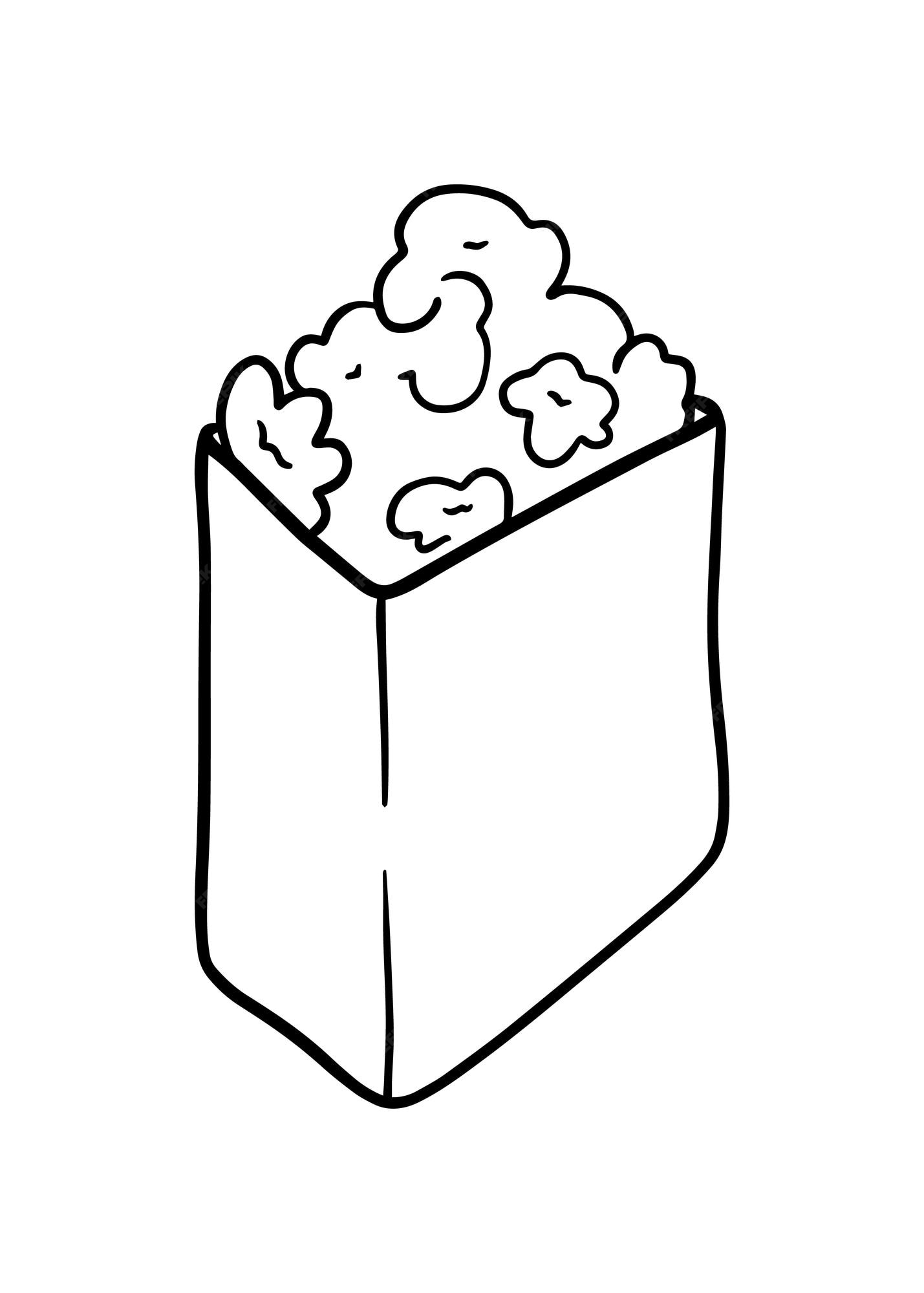 Premium vector popcorn box fried popcorn crunchy treat with caramel and salt snack for watching movies doodle line cartoon coloring