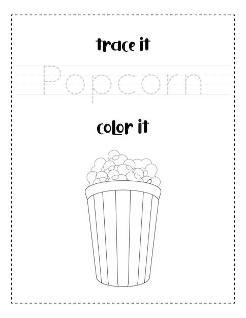 Premium vector handwriting word tracing and color popcorn handwriting practice for kids