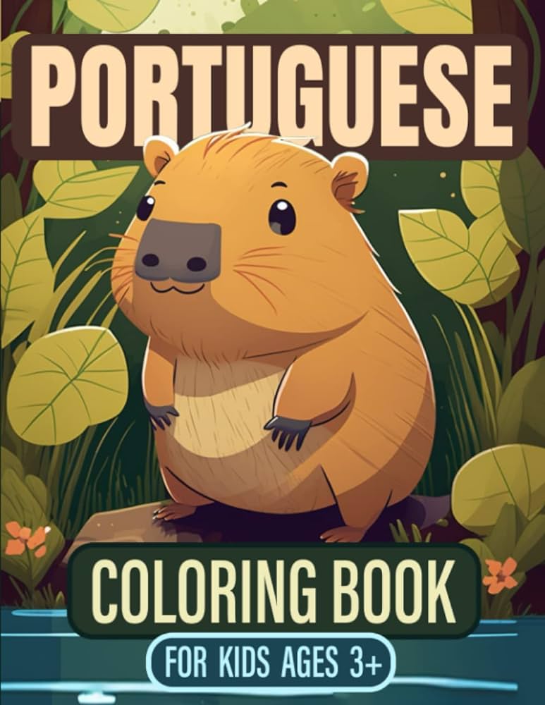 Portuguese coloring book for kids easy and fun bilingual coloring pages for children ages cute animal illustrations and coloring activity and english portuguese books for kids safari doodles
