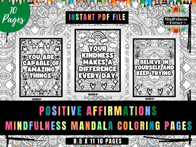 Positive affirmations coloring page decorations saying word wall rd grade teaching resources
