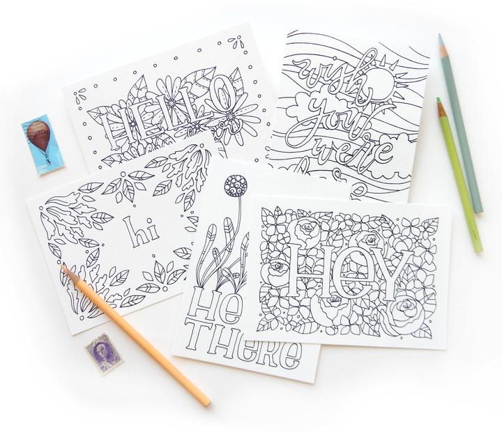 Words phrases coloring post cards â the copper petal
