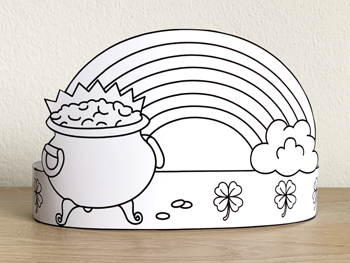 Pot of gold paper hats printable coloring st patricks day craft activity made by teachers
