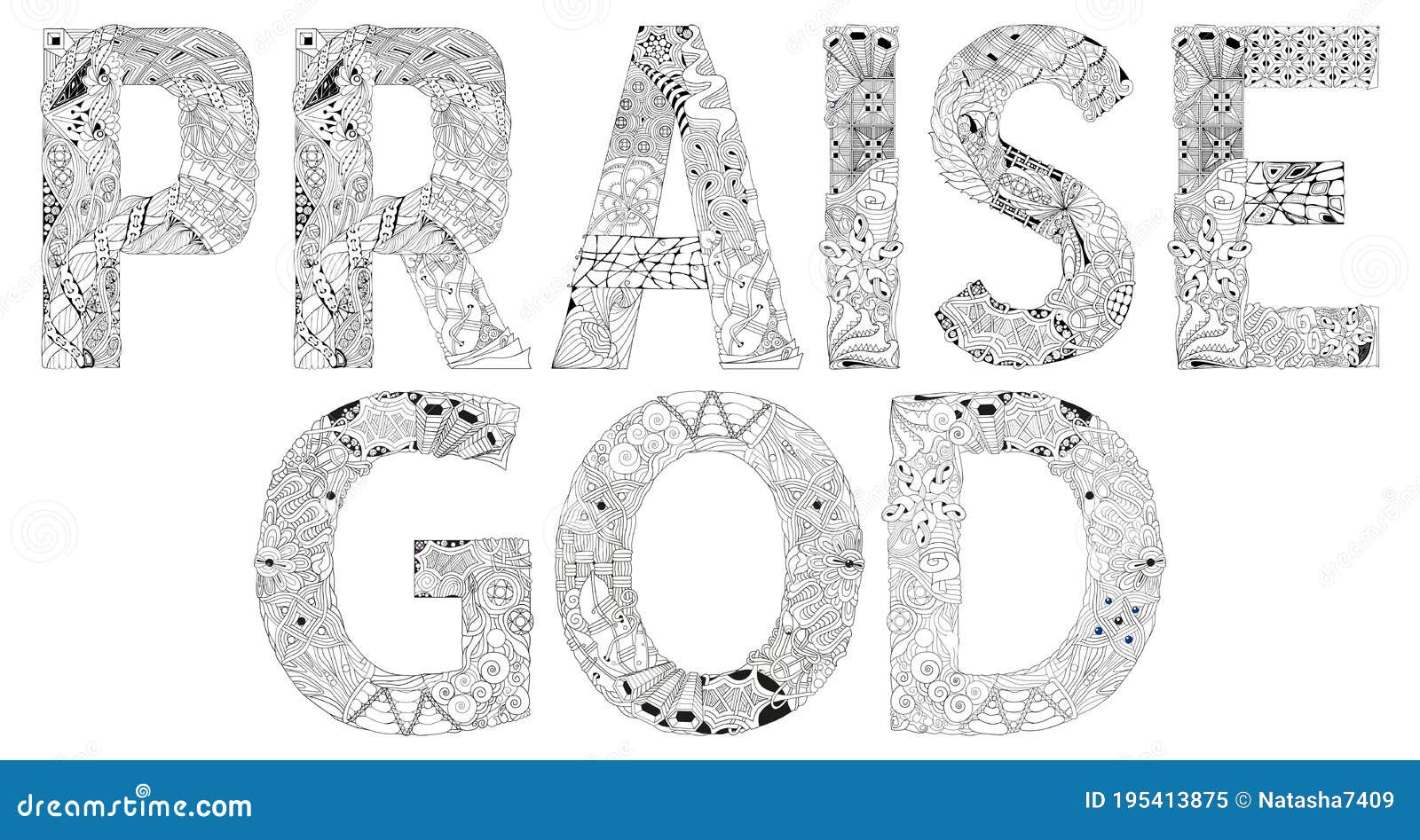 Words praise god vector zentangle object for coloring stock vector