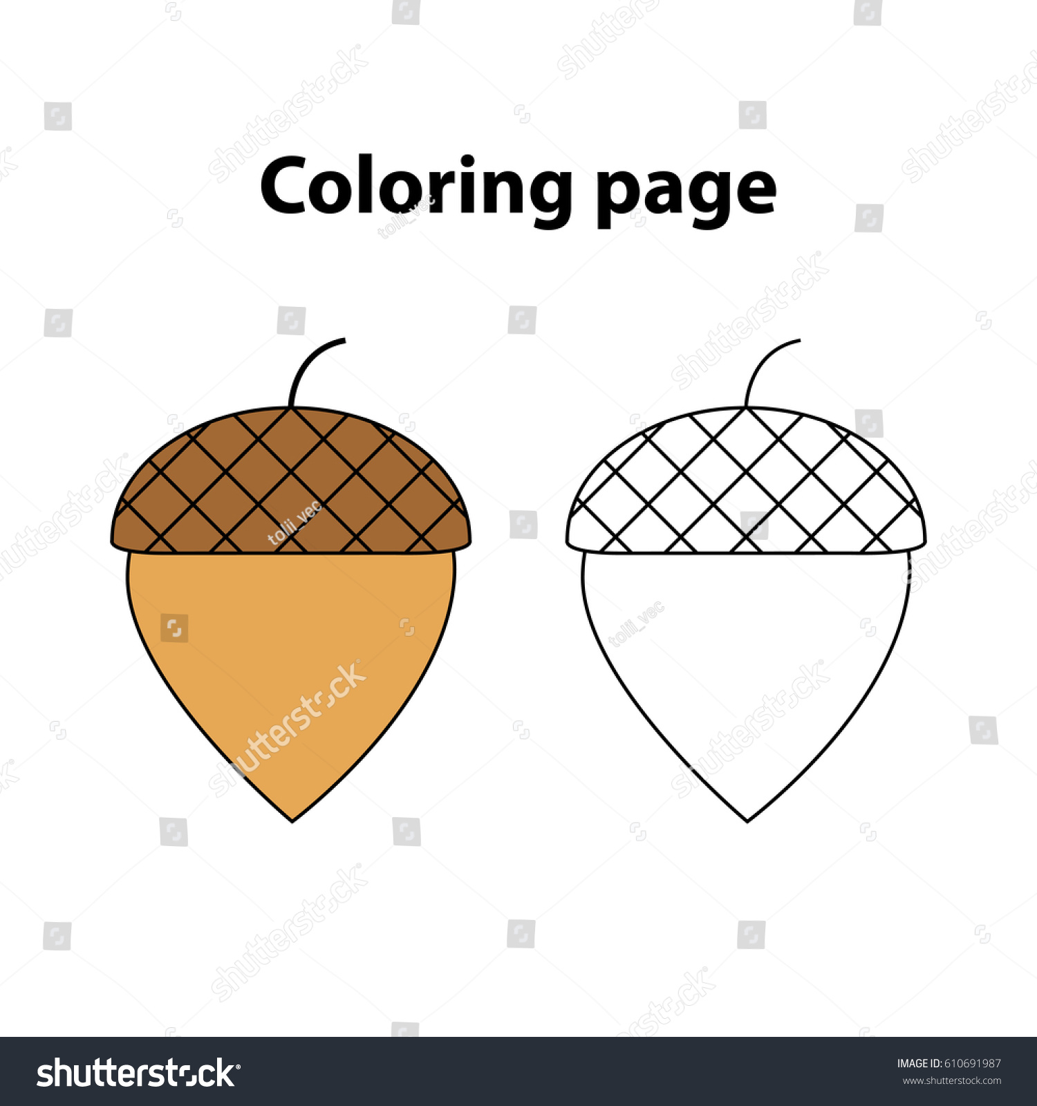 Acorn coloring page game children kids stock vector royalty free