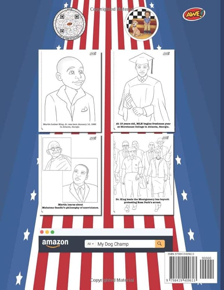 My dog champ martin luther king jr mlk history learning coloring book black history month resources for children adults and preschool learning activities for kids ages