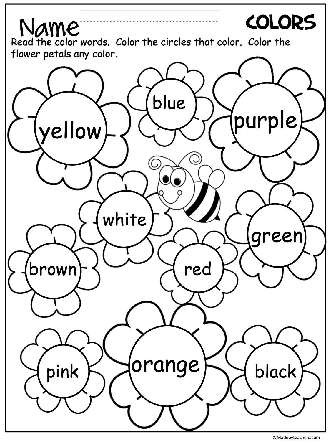 Flower color words worksheet made by teachers