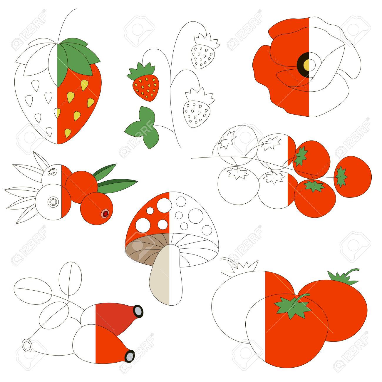 Red color images the big collection coloring book to educate preschool kids with easy gaming level the kid educational game to color the colorless half by sample royalty free svg cliparts vectors