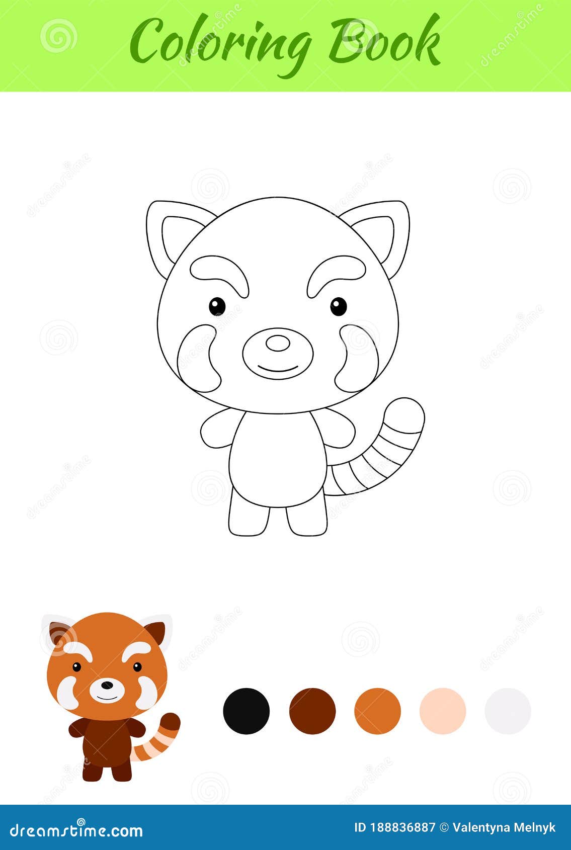 Coloring page happy little baby red panda printable coloring book for kids stock vector