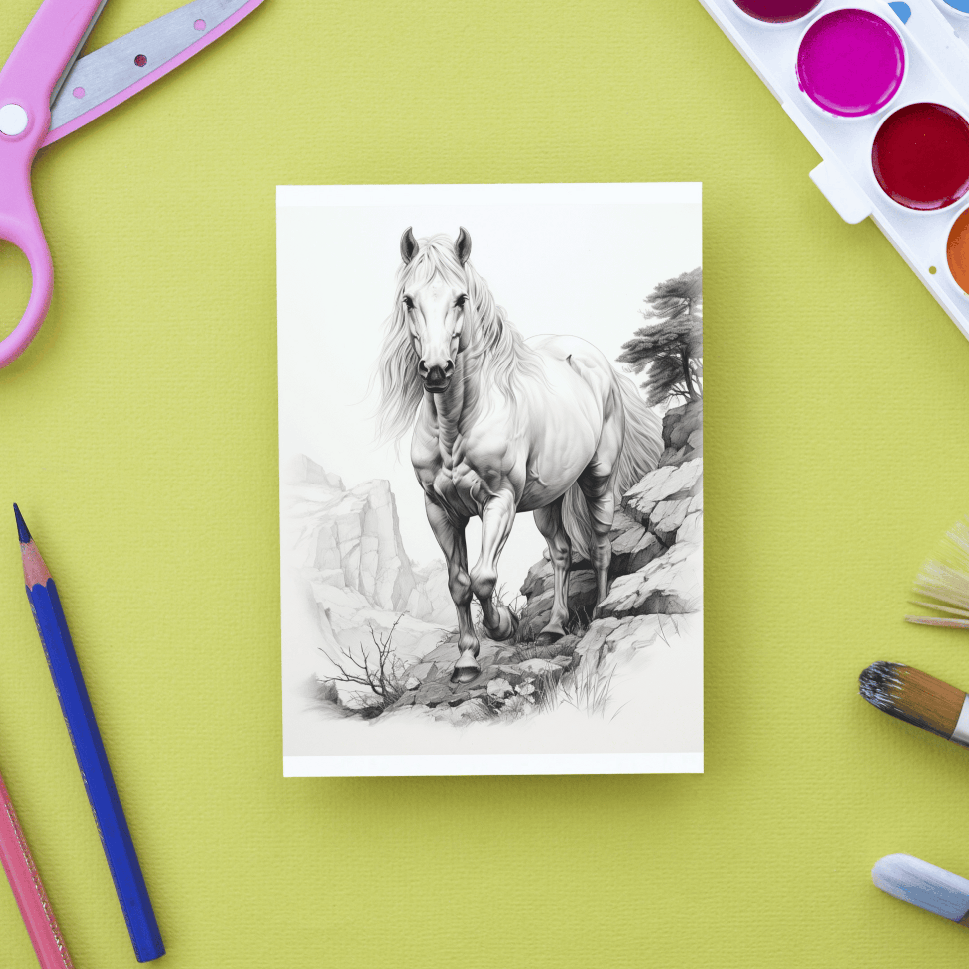 Pages realistic horses grayscale coloring book instant download p â funny print for you
