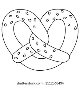 Line art black white pretzel sesame stock vector royalty free