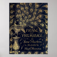 Antique jane austen pride and prejudice peacock poster