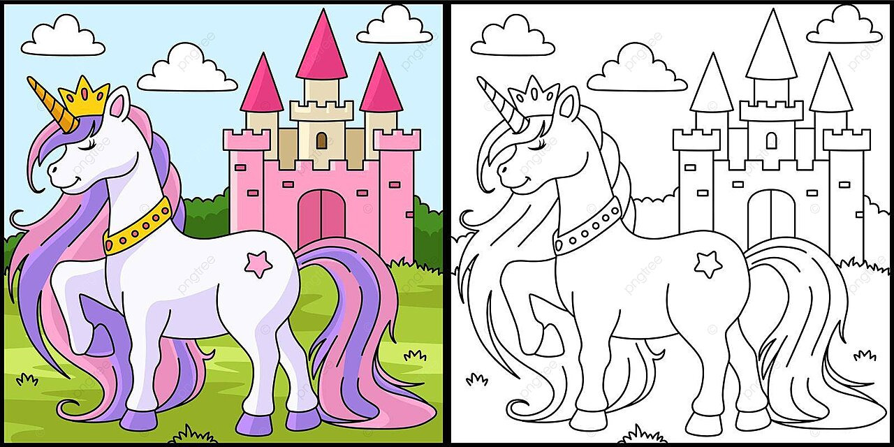Dibujo de unicornio princa para colorear imagen mãgica coloreada castillo vector png dibujos dibujo de unicornio dibujo del castillo dibujo de anillo png y vector para dcargar gratis
