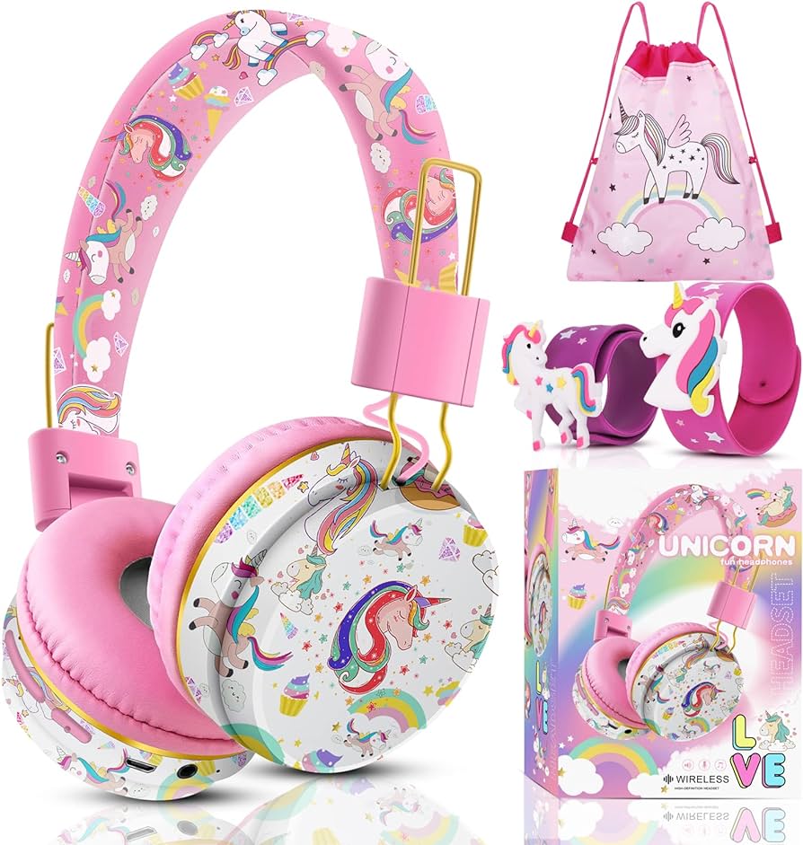 Qearfun unicorn headphones for girls kids for school kids bluetooth headphones with microphone mm jack teens toddlers wireless headphones with adjustable headband for ipadtabletpcsmartphones electronics