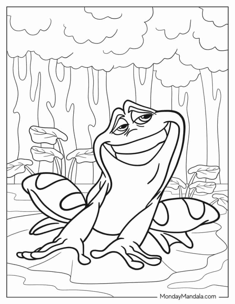 Princess the frog coloring pages free pdf printables