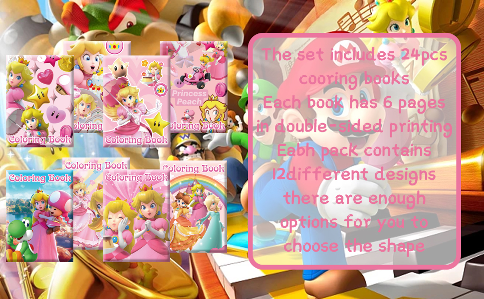 Pcs princess peach party coloring books bulk mini diy drawing book set for peach party favors birthday gifts party favors class activity supplies decorations toys games