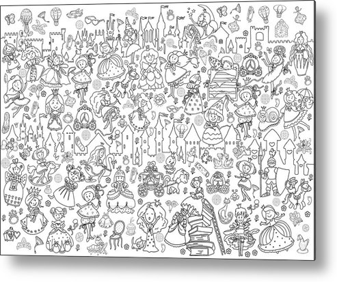 Line art illustration printable coloring pages for children poster princesses metal print by olha zolotnyk