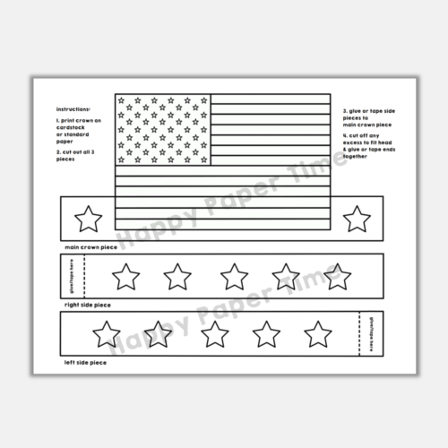 American flag paper crown printable coloring craft activity template made by teachers