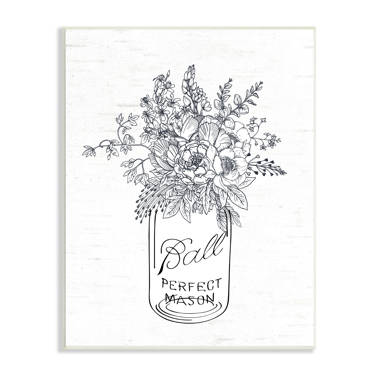 Stupell industries detailed flower bouquet outline drawing rustic jar on canvas by lettered and lined print